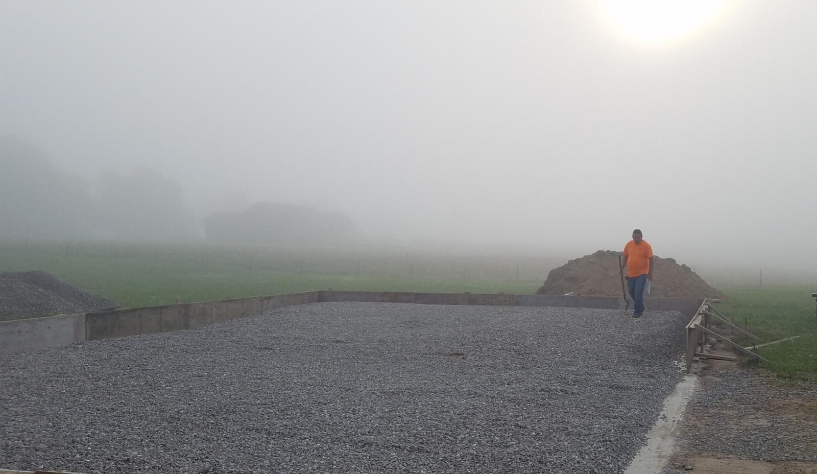 Our work starts before the sun rises. This is Randy at a ground rough-in early in the morning.